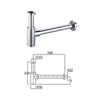 JOYHOO Évier tout cuivre Bouteille de déchets d'eau P-trap Siphon Anti-odeur Évier de cuisine Siphon Carton Argent Salle de bain Moderne 3 ans 12cm