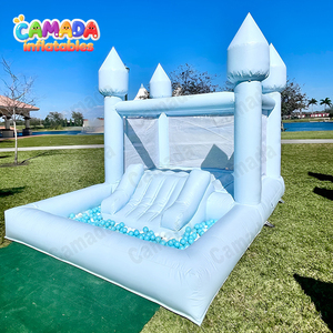 Château gonflable bleu clair en PVC avec piscine à balles et toboggan pour les fêtes de mariage, jardin, produit de château - Product Image 1