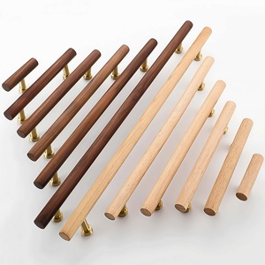 Poignées de style bois de noyer/hêtre et base en laiton – Poignées en bois de luxe pour armoire, tiroir, <span class=keywords><strong>commode</strong></span>, <span class=keywords><strong>penderie</strong></span> et quincaillerie de meuble à chaussures - Product Image 1