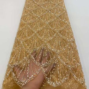 Nigeria thêu pháp vải tuyn ren vải 5 yards thân thiện với môi màu hồng <span class=keywords><strong>Sequins</strong></span> 100% Polyester - Product Image 1