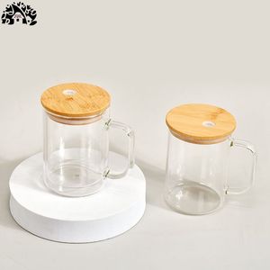 Venta al por mayor a granel 17oz sublimación en blanco transparente esmerilado sublimatable alto borosilicato vidrio helado tazas de café con asa - Product Image 3