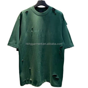 Fabricants Hongguan de vêtements personnalisés pour hommes : T-shirt vintage déchiré, délavé à l'acide, coupe ample, effet vieilli, surdimensionné et court - Product Image 1