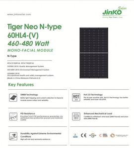Panneau solaire Jinko Tiger Pro 470w 475w 540w 580w Monofacial Énergie Solaire Photovoltaïque - Product Image 2