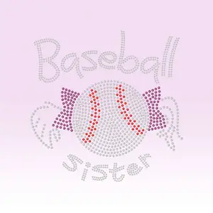 Best Quality Sports Hotfix Motif Shiny Crystal Diamond Iron On Baseball Mom Rhinestone Transfer