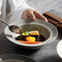 Nordisches Strohhut-Design Porzellan-Pasta-Tellerset Hochwertiges Westliches Geschirr Mikrowellengeeignet Einfarbiges Muster Kreativer Teller