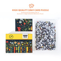 Puzzle personnalisé 1000 pièces, motif fleurs sauvages vintage, avec cartes grises miniatures, Heidelberg, lignes de découpe, zonage de lettres au dos, plastification brillante