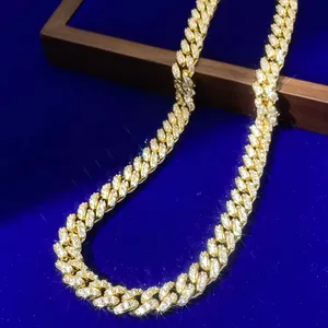 Collana uomo Hip Hop all'ingrosso 10Mm Vvs Moissanite placcato oro bianco 20in catene a maglie cubane collana di diamanti