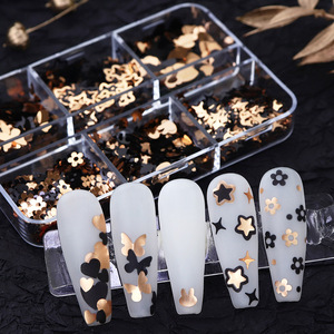 3D Or <span class=keywords><strong>Noir</strong></span> Nail Art Paillettes Paillettes PET Matériel Lapin Scintillant Nail Flakes Étoiles Fleurs DIY Nail Supplies Décorations Pas Cher - Product Image 4