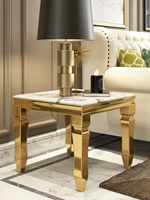 Nouvelle arrivée Table d'appoint en acier inoxydable doré Table d'appoint en marbre blanc Utilisation dans le salon Meubles de maison Petite table basse