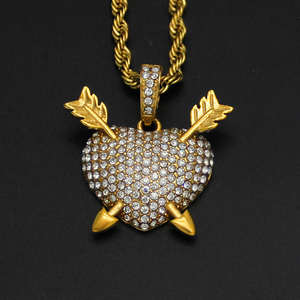 Collier pendentif flèche et cœur en zircon Hip Hop 2026 pour homme, plaqué or 18 carats, étanche, inoxydable, en acier inoxydable 316 - Product Image 2