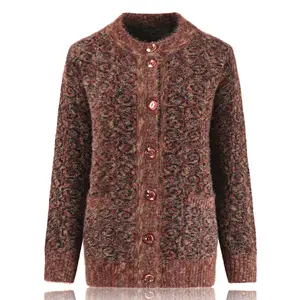 Cardigan de pelúcia para idosos, venda no atacado de fábrica, para mulheres idosos, suéter com botão, grosso, quente, avó, fleece, elegante