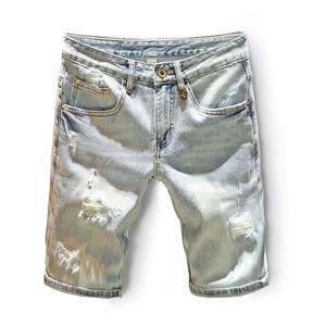Amerikan avrupa Vintage kot şort pamuk Denim pantolon sıkıntılı yıkanmış fermuar Fly özel tasarım rahat şort erkekler için - Product Image 5