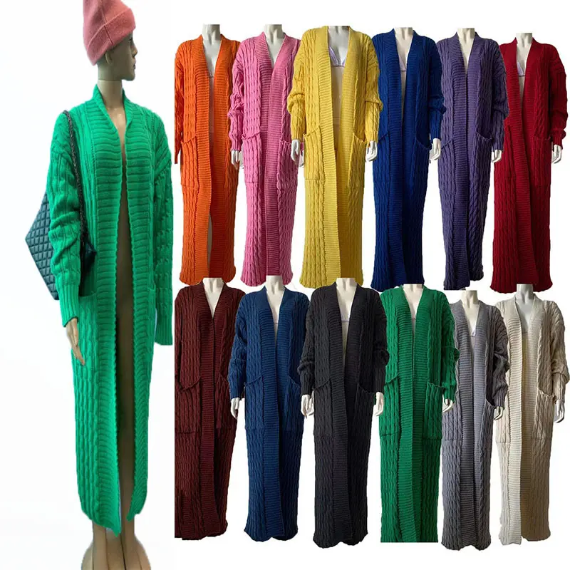 Cardigan lavorato a maglia donna giacca lunga autunno inverno Crochet sciolto manica lunga donna maglione cappotto 2023
