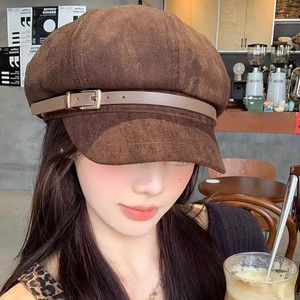 Boucle de ceinture béret unisexe hiver japonais rétro Denim Image décontracté petite casquette octogonale grosse tête tout match journal peintre chapeau - Product Image 3