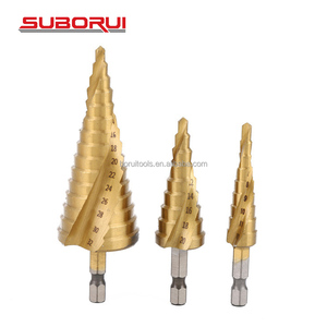 SUBORUI Foret étagé à rainure droite en spirale Foret étagé en titane HSS Foret étagé pour bois Cutter Core Drilling Tools Brocas Escalonadas - Product Image 1