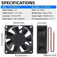 Ventilateur de refroidissement sans balais DC 12V 24V 7025, ventilateur axial 7cm 70x70x25mm pour PC, ordinateur portable, radiateur