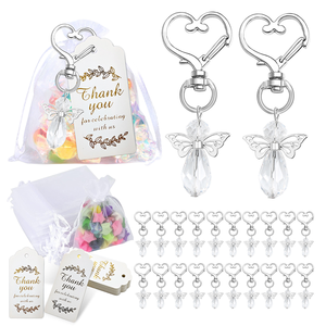 Pronto per la Spedizione: 30 Set di Portachiavi Angelo, Ciondoli con Ali d'Angelo in Cristallo, Sacchetti in Organza, Etichette di Ringraziamento, Regali Commemorativi per Funerali - Product Image 1