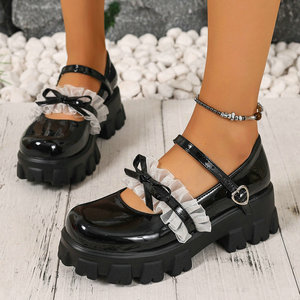 Zapatos de Mujer Estilo Lolita para Primavera/Otoño, con Lazo, Plataforma, Suela Gruesa, Diseño Casual de Una Sola Tira, en Cuero - Product Image 2