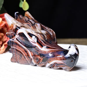 Statue de tête de dragon en agate noire et rouge naturelle Crystalhola, style bohème, sculptée, artisanat en pierre Feng Shui, décoration d'intérieur, 10 cm - Product Image 1