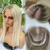Rambut Asli Manusia Virgin Remy Silk Base Lace PU Topper, Hairpiece Jepit, Kulit Kepala Alami untuk Wanita, Rambut Menipis, Grosir