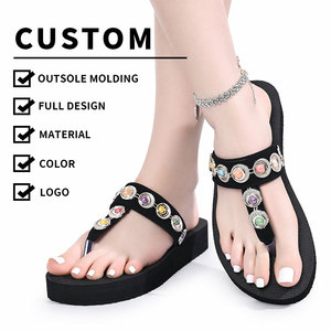 Nouvelles <span class=keywords><strong>Chaussures</strong></span> Femme Style Sexy Talons Hauts Sandales Compensées 3cm Tongs Noires à Bride avec Sequins Colorés Incrustés JY-S44 - Product Image 1