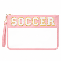 Ensemble de sacs transparents rose pour le football avec patch en chenille, sac bandoulière transparent, pochette de poignet, sac de voyage transparent approuvé pour les stades et les jours de match