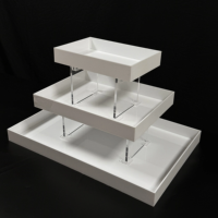 Tour de Présentation Carrée en Acrylique Durable Gaojian Factory à 3 Niveaux pour Buffets, Plateaux Emboîtables pour Événements et Traiteurs