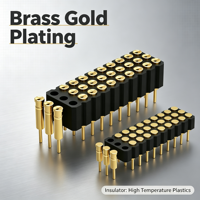 Connecteur PCB Denentech 2.00mm Triple Rangée PogoPin Femelle Droit SMT, H2.5/H4.0mm, Contact Concave et Plat