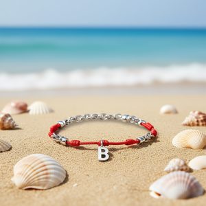 Cavigliera in acciaio inossidabile a sette nodi con lettera B e ciondolo a corda rossa, braccialetto da donna, gioiello alla moda, idea regalo - Product Image 3