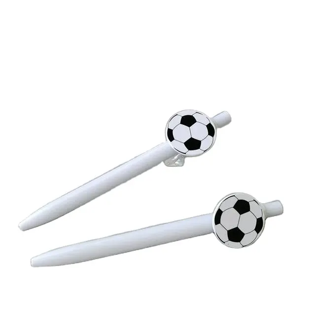 Grote Gebied Logo Ruimte Sticker Ronde Clip Voetbal Cup Afdrukken Wit Plastic Promotionele Marketing Bal Pen