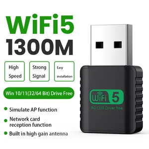 1300mbps sans fil usb wifi adaptateur lecteur gratuit USB adaptateur lecteur WiFi gratuit 5.8GHz et 2.4GHz pour ordinateur portable PC