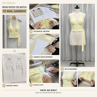 Haut court jaune pour femme, style licou, taille froncée, ourlet à volants, à nouer, pour la plage et les vacances d'été, personnalisable OEM, marque privée