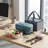 Boîte à lunch chauffante électrique portable 1,6-2,0 L, pot intérieur en acier inoxydable 304, chauffe-plats à mijotage lent, chauffe-repas thermique à brancher pour voiture
