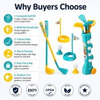 Ensemble de golf pour enfants 48 cm, 3 clubs, 4 balles, 2 tees, 2 coupes de putting, sac de transport à roulettes, jouet de sport intérieur/extérieur, cadeau pour enfants
