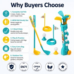 Ensemble de golf pour enfants 48 cm, 3 clubs, 4 balles, 2 tees, 2 coupes de putting, sac de transport à roulettes, jouet de sport intérieur/extérieur, <span class=keywords><strong>cadeau</strong></span> pour enfants - Product Image 3