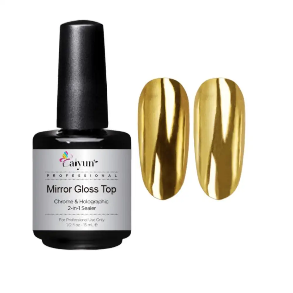 Low Moq Nail Powder Holographic Pigment 2 In 1 Base Mirror Chrome Top Coat