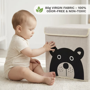 Cube de rangement 100 % non toxique et sans odeur pour chambre d'enfant, bac <span class=keywords><strong>à</strong></span> jouets écologique en tissu vierge 80g avec motif ours mignon, pliable - Product Image 1