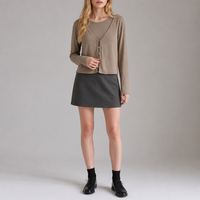 HOO Nouvelle Collection Automne – Ensemble Gilet et Cardigan Décontracté Haut de Gamme pour Femme, Style Français, Col V Côtelé Très Élastique, Coupe Ample TZB836
