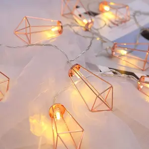 玫瑰金几何金属节日圣诞节装饰电池电源几何led童话灯串圣诞花环