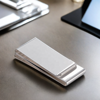 Pince à billets double pliable en acier inoxydable plaqué argent de qualité supérieure pour hommes, style antique/moderne, personnalisable avec logo gravé