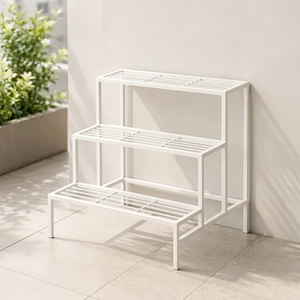 Support à fleurs en métal minimaliste moderne à 3 niveaux, étagère à plantes blanche avec revêtement en poudre pour la décoration intérieure - Product Image 6