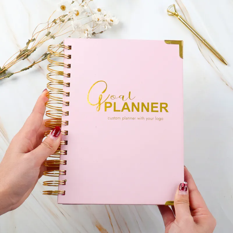 Free Sample Planners And Notebooks Custom Printing A5 Gold Spiral 2024 Planner Weekly Daily Agendas Diary Planner Notebook