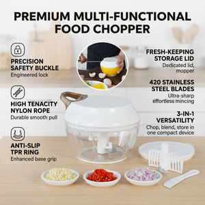 Picadora Manual de Verduras Multifuncional con 3 Cuchillas, Recipiente de Acero Inoxidable y Velocidad Ajustable - Product Image 2