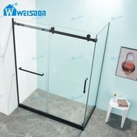 Weisdon Salle de douche en verre trempé rectangulaire sans cadre en acier inoxydable noir mat de bonne qualité