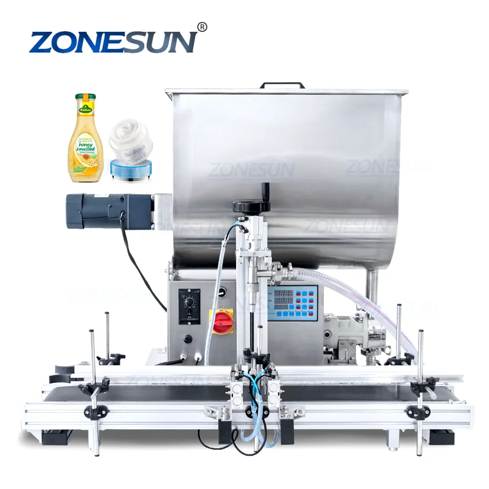 Zonesun bomba de enchimento automático, rotor ZS-DTGT900U para molho quente, manteiga, soja, creme de tomate, máquina de enchimento com misturador tipo u