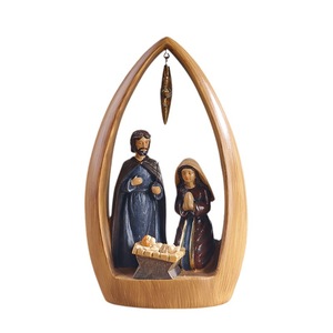 Crèche artisanale Art Déco gravée Sainte Famille - Figurines en résine Joseph/Marie/Jésus ignifuges pour décoration d'autel d'église - Product Image 1