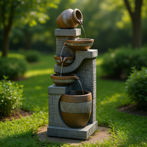 Fuente de agua rústica para jardín de 42.5 pulgadas, decoración de piedra para exteriores, diseño duradero para el hogar y el jardín. - Product Image 2