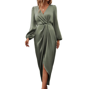 Nuovo Elegante Abito Estivo in Chiffon <span class=keywords><strong>con</strong></span> Scollo a V, Stampa Digitale, Vita Naturale, Arricciature, <span class=keywords><strong>Spacco</strong></span>, Maniche a Sbuffo e Gonna <span class=keywords><strong>Lunga</strong></span> - Product Image 3