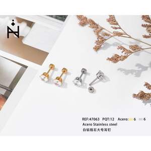 Orecchini a Perno Zi Fine in Acciaio Inossidabile con Diamante Bianco, Misura Grande, Stile Minimalista per Uso Quotidiano - Product Image 1