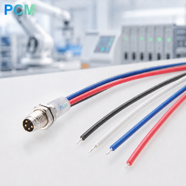 M8 4 Pin Male A-Code Panel Mount Circular Connector IP67 Waterproof 22AWG 0.2m Pigtail for Sensor Actuator Robotics Automation